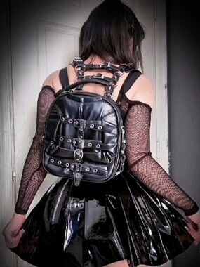 Black Mini Buckle Backpack for Women
